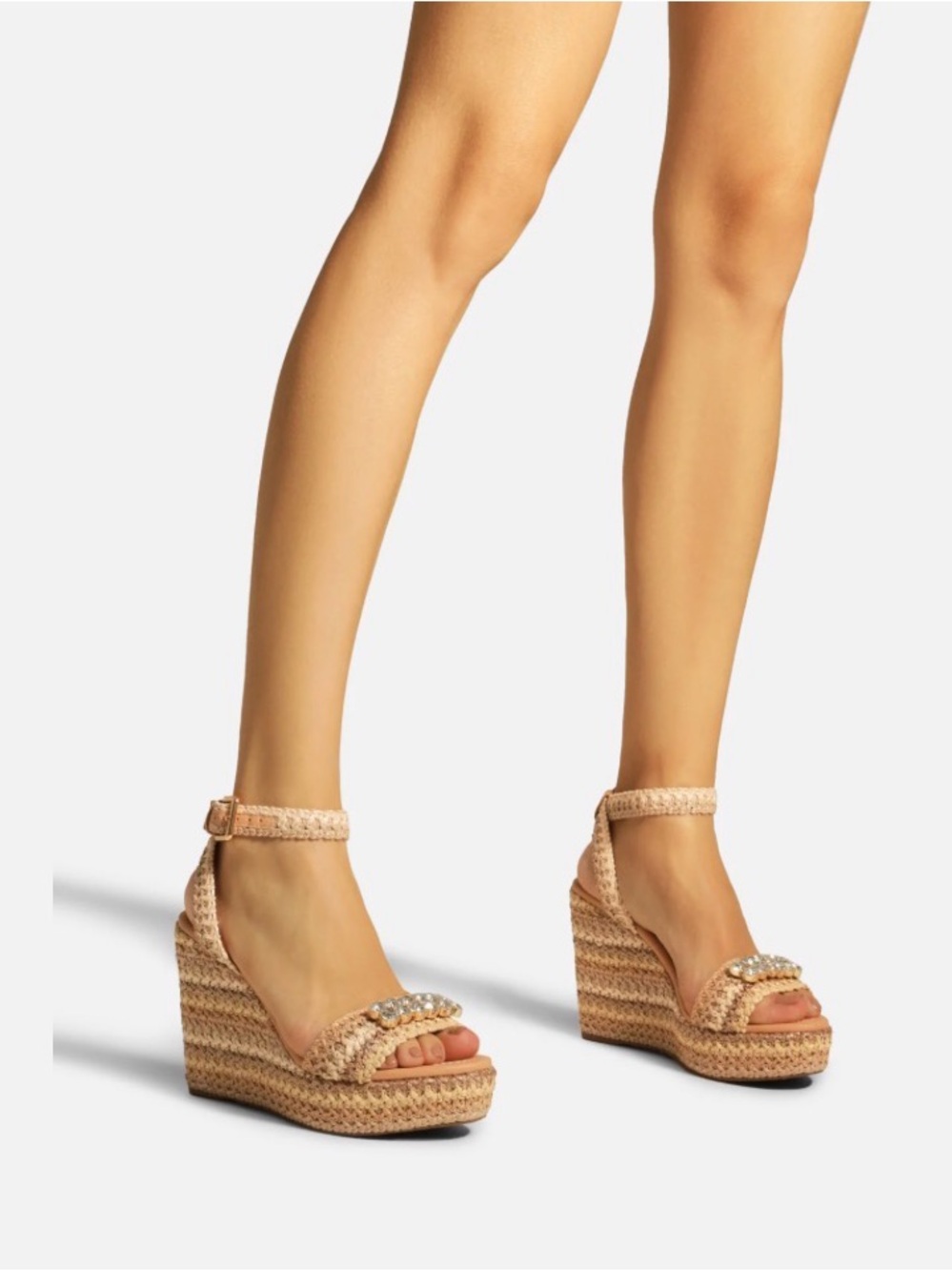 Natural Raffia Wedge Sandal with Embellished Toe Strap - Picture 10 of 10